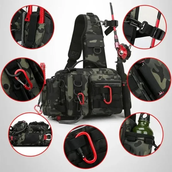 Fishing Tackle Backpack Lure Box Gear Storage Bag Fanny Pack for Men Fly Fishing Backpack with Rod Holder Sling Shoulder Bag - Image 3